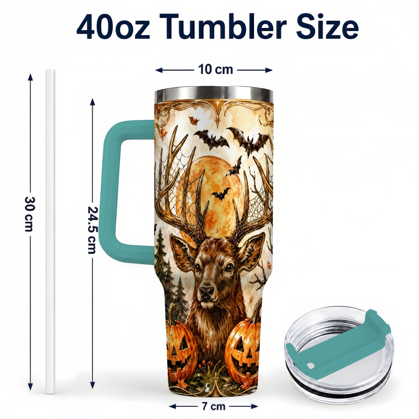 #pl[40oz|Green] Halloween Deer 40oz Tumbler with Handle, Stainless Steel Tumbler