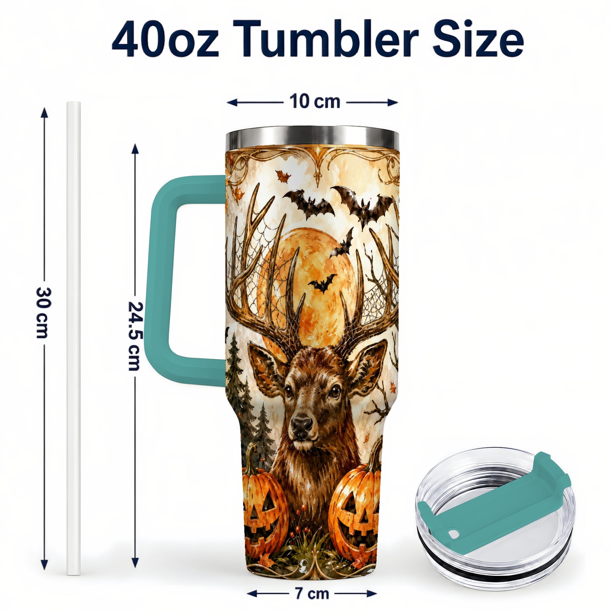 #pl[40oz|Green] Halloween Deer 40oz Tumbler with Handle, Stainless Steel Tumbler