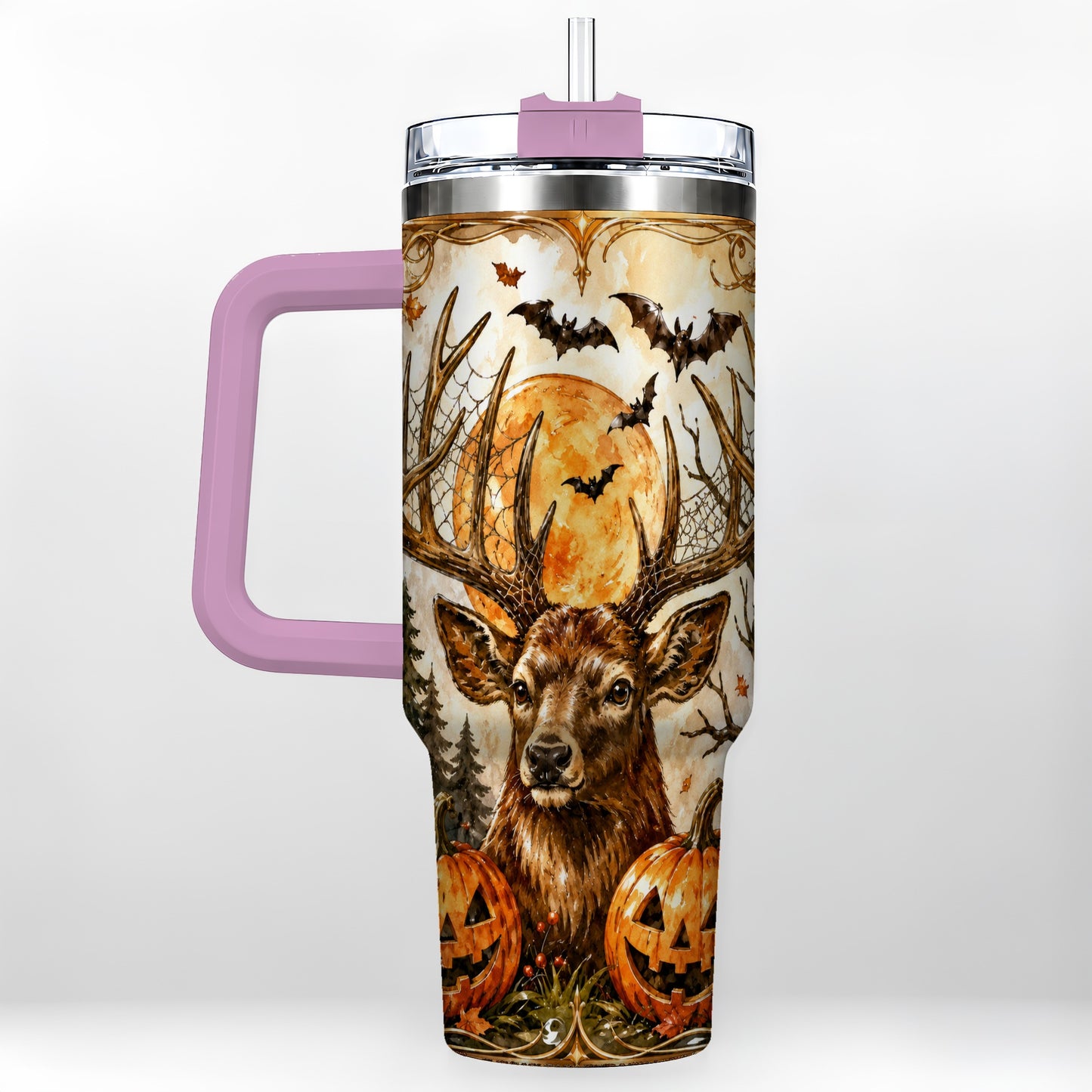 #pl[40oz|Pink] Halloween Deer 40oz Tumbler with Handle, Stainless Steel Tumbler