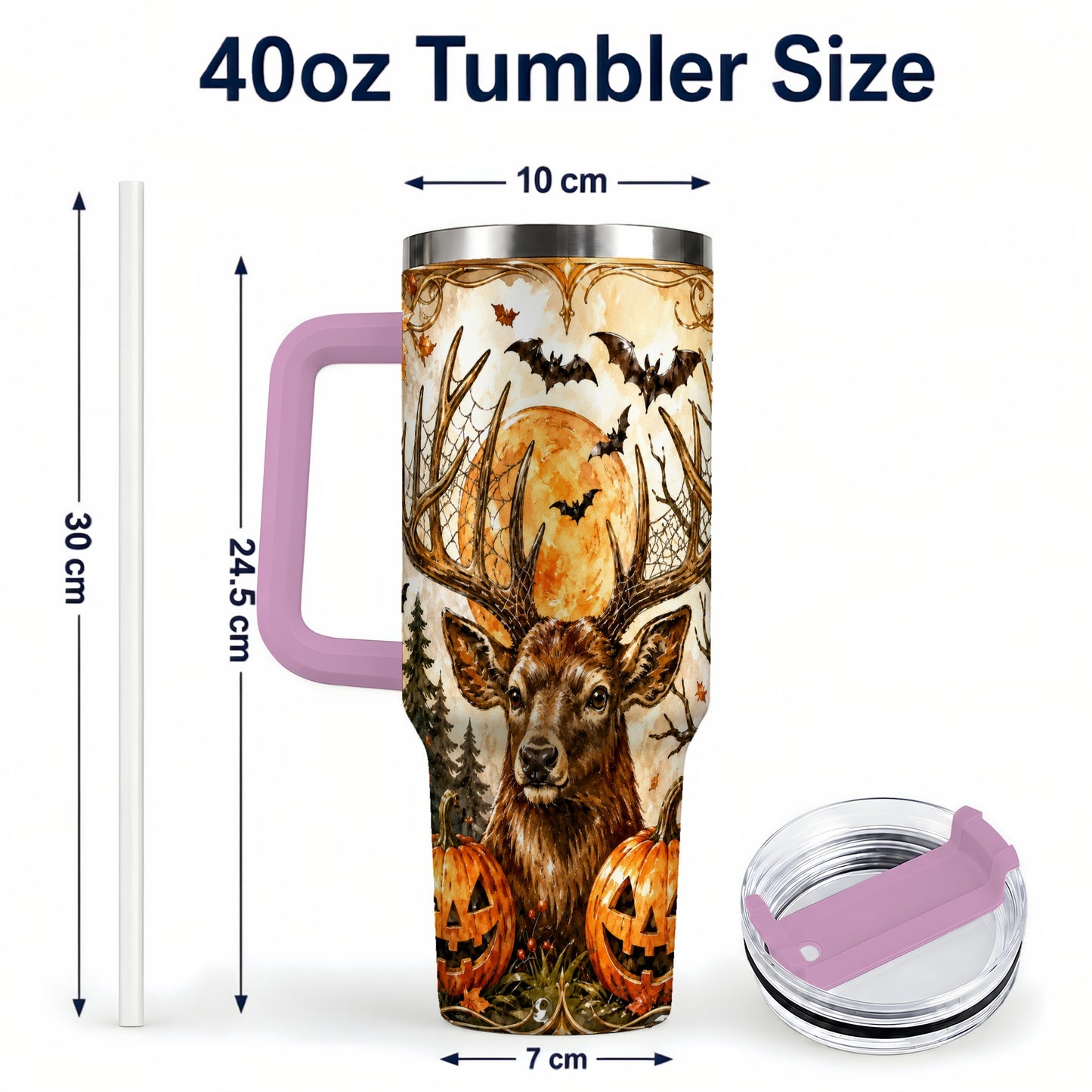 #pl[40oz|Pink] Halloween Deer 40oz Tumbler with Handle, Stainless Steel Tumbler