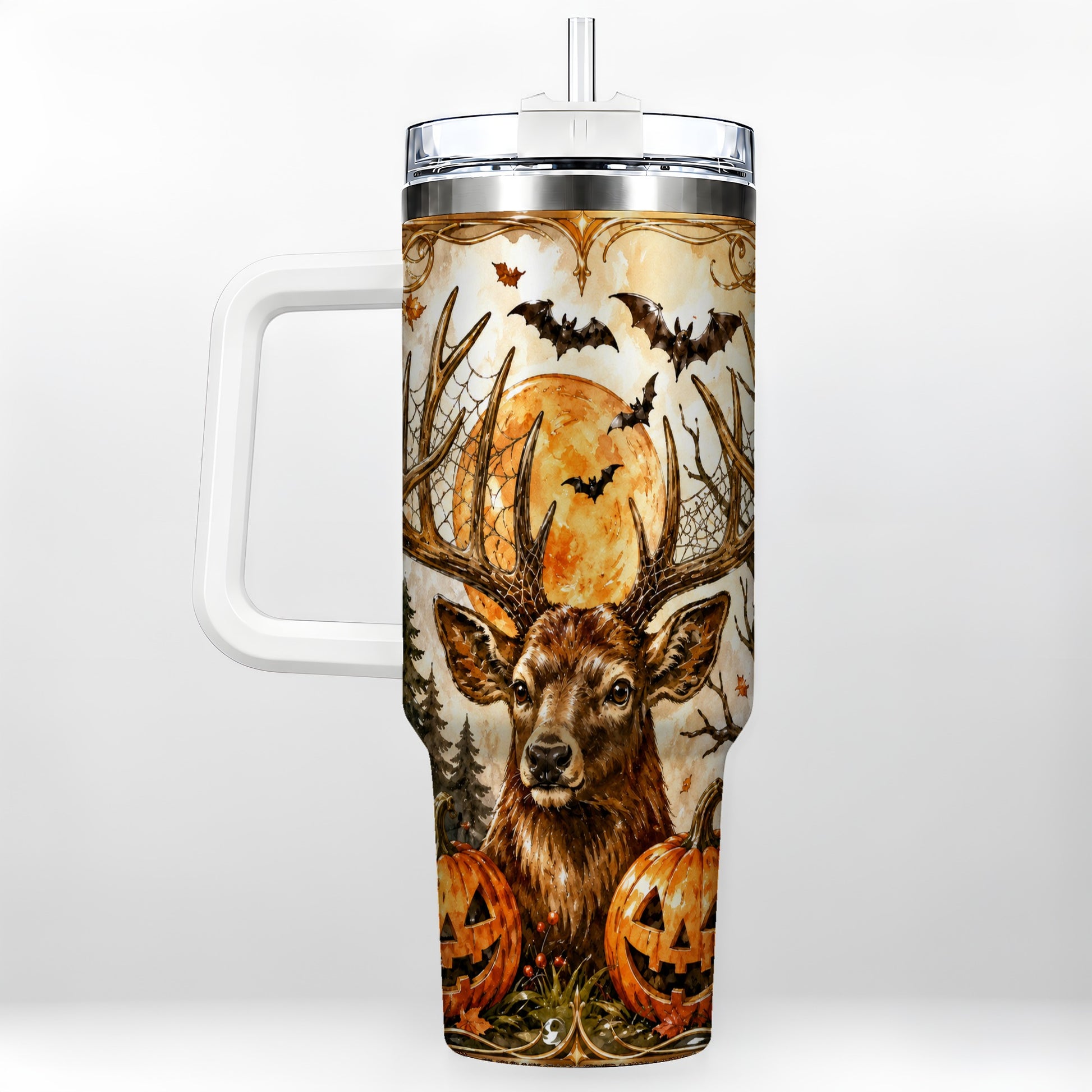 #pl[40oz|White] Halloween Deer 40oz Tumbler with Handle, Stainless Steel Tumbler