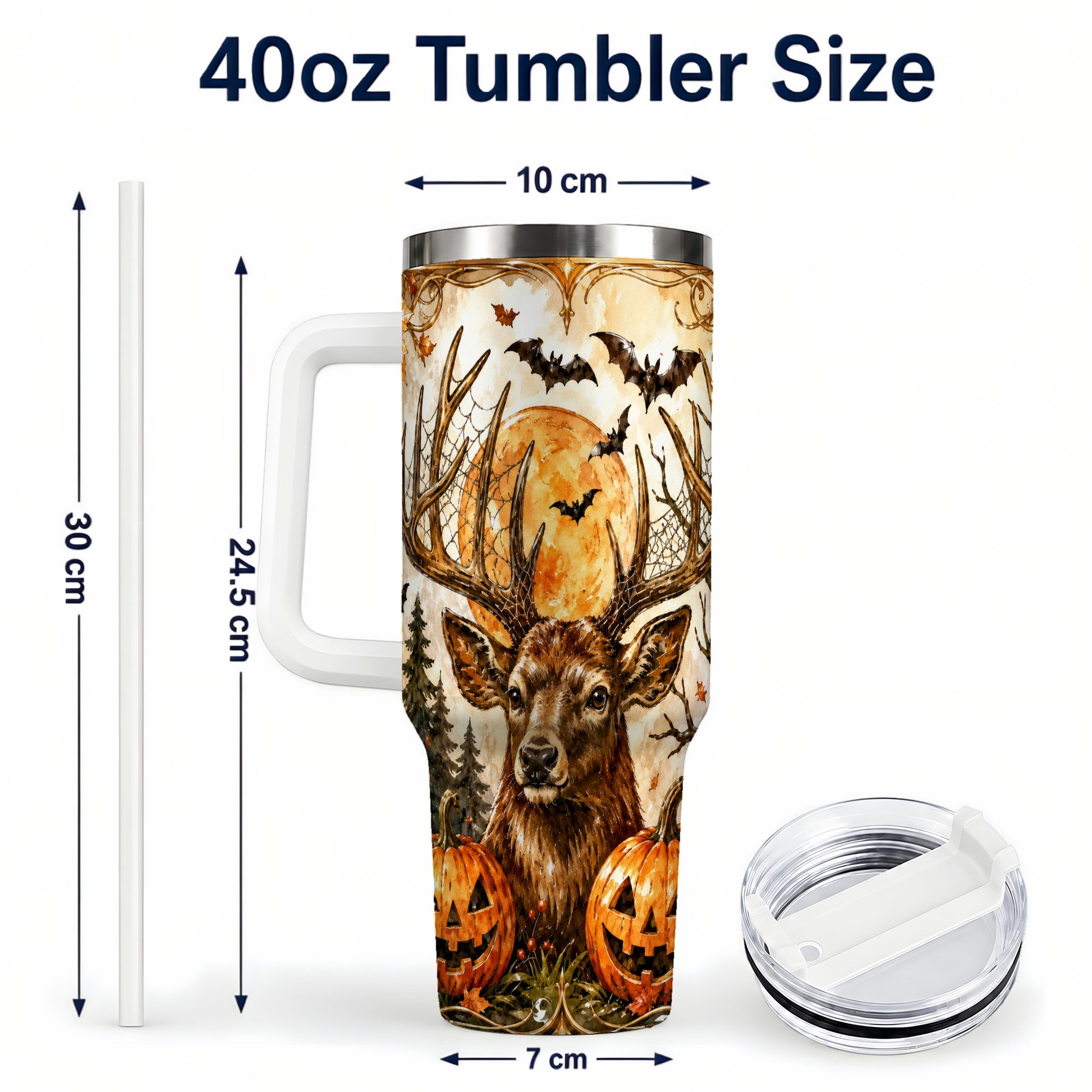 #pl[40oz|White] Halloween Deer 40oz Tumbler with Handle, Stainless Steel Tumbler