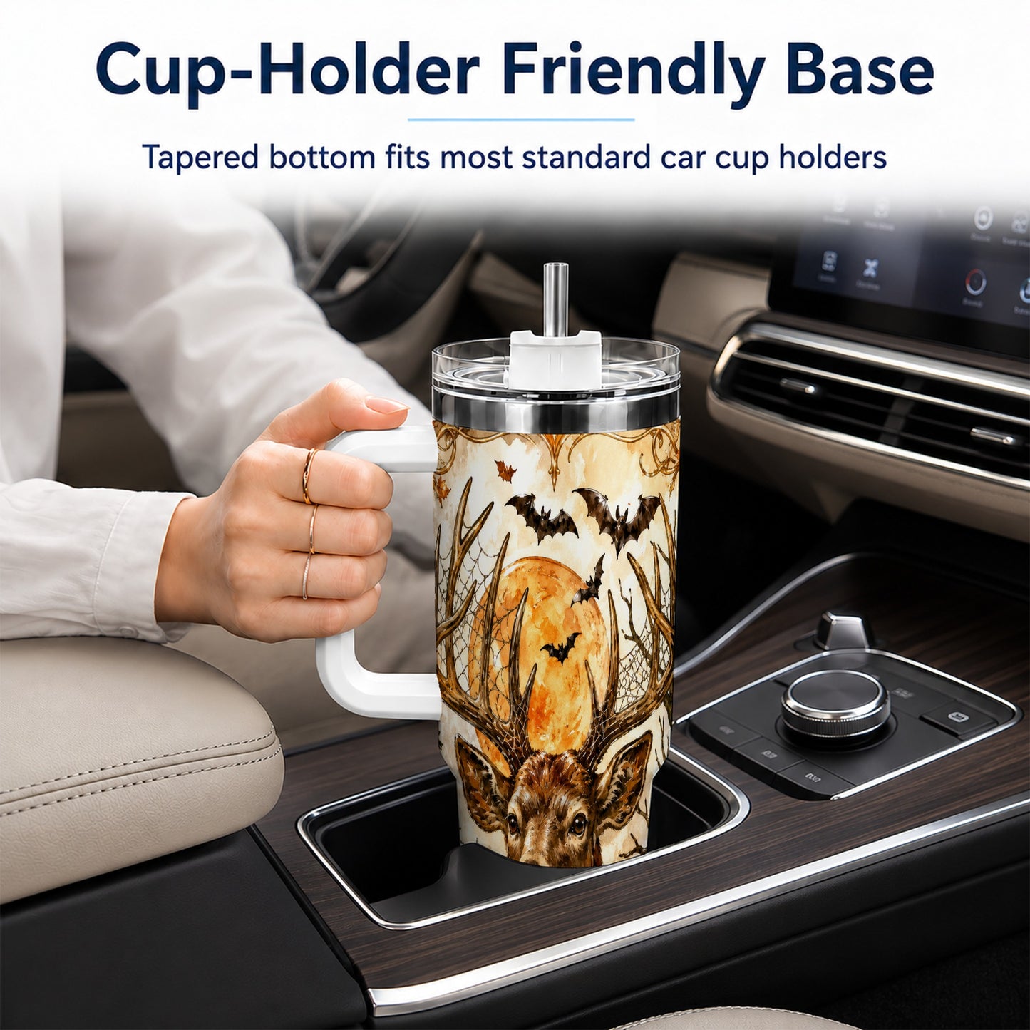 #pl[40oz|White] Halloween Deer 40oz Tumbler with Handle, Stainless Steel Tumbler