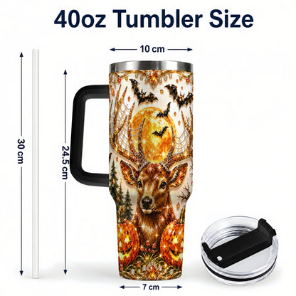 #pl[40oz|Black] Jeweled Deer 40oz Tumbler with Handle, Stainless Steel Tumbler
