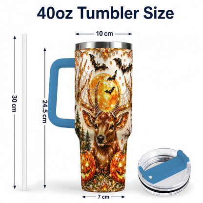 #pl[40oz|Blue] Jeweled Deer 40oz Tumbler with Handle, Stainless Steel Tumbler