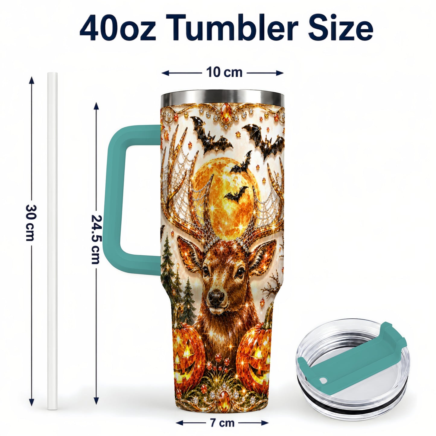 #pl[40oz|Green] Jeweled Deer 40oz Tumbler with Handle, Stainless Steel Tumbler