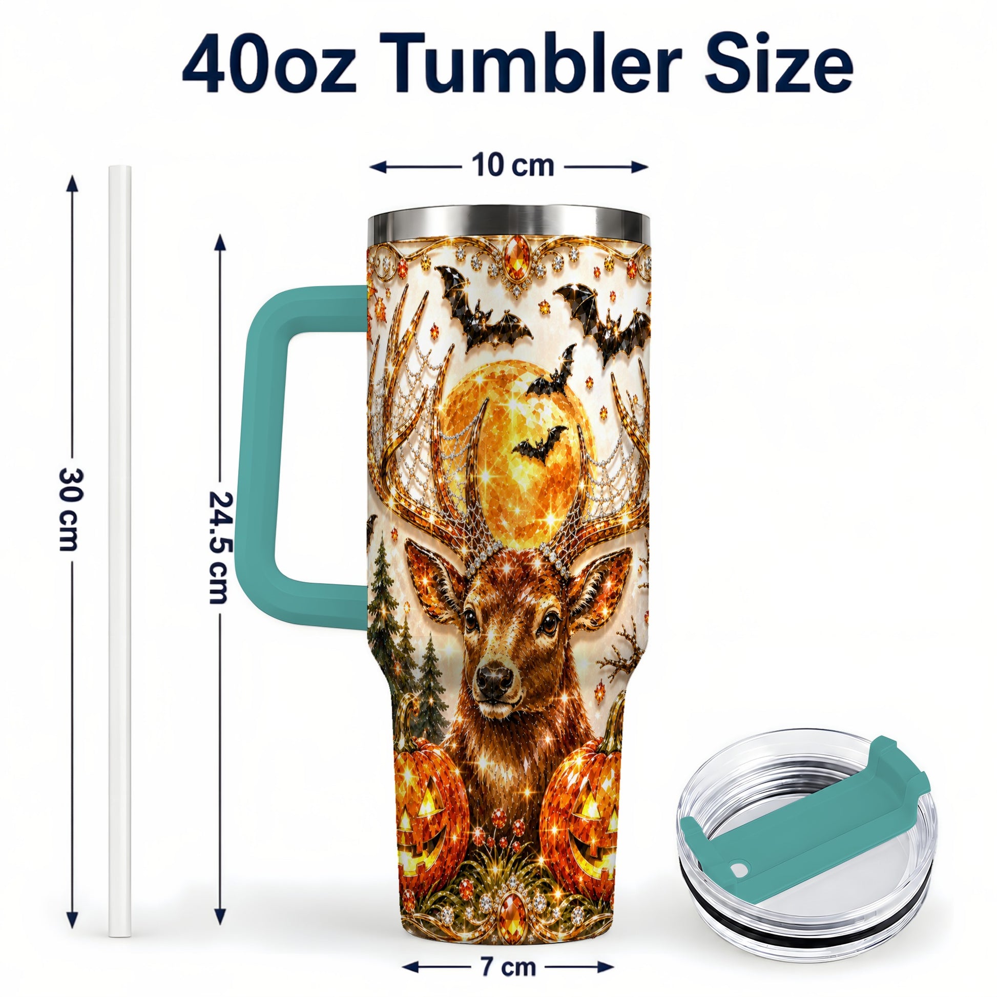 #pl[40oz|Green] Jeweled Deer 40oz Tumbler with Handle, Stainless Steel Tumbler