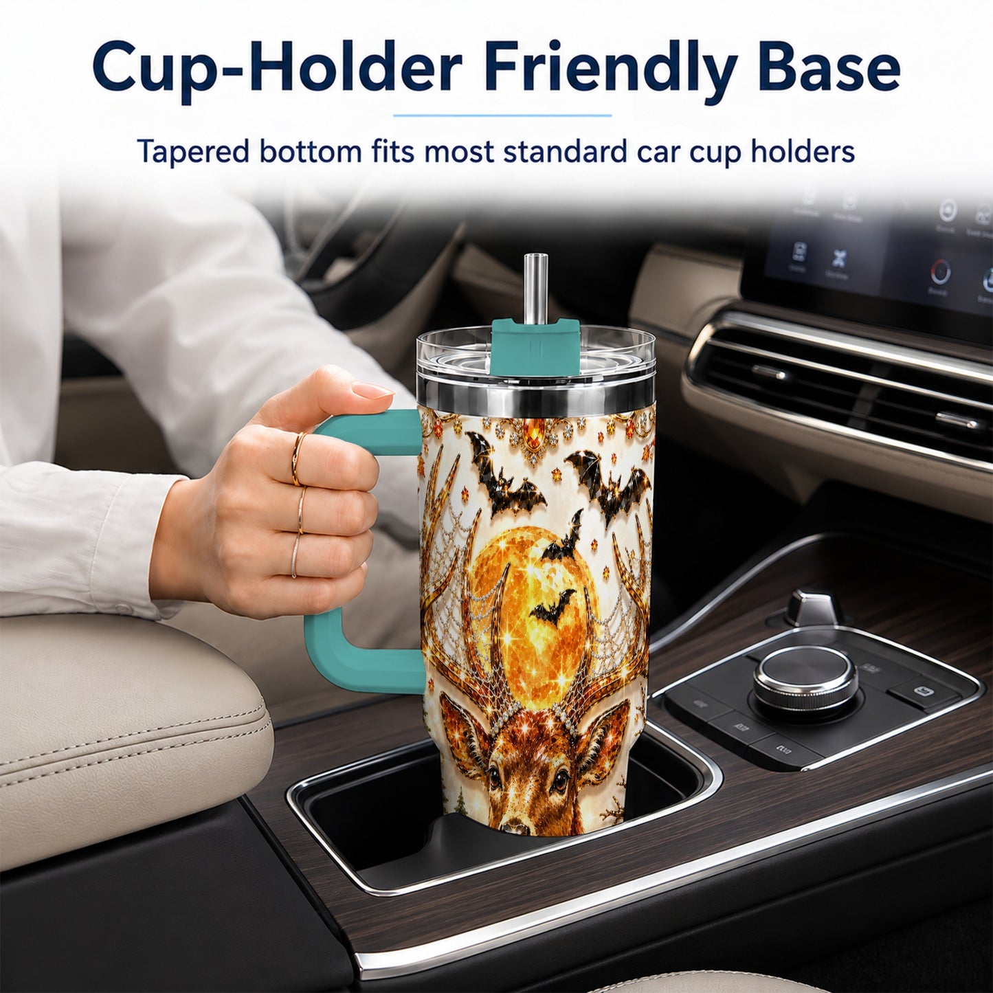 #pl[40oz|Green] Jeweled Deer 40oz Tumbler with Handle, Stainless Steel Tumbler