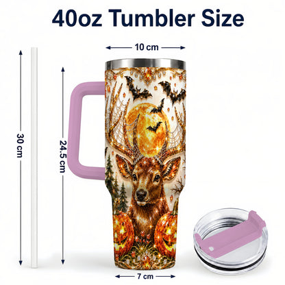 #pl[40oz|Pink] Jeweled Deer 40oz Tumbler with Handle, Stainless Steel Tumbler