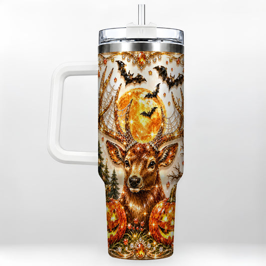 #pl[40oz|White] Jeweled Deer 40oz Tumbler with Handle, Stainless Steel Tumbler