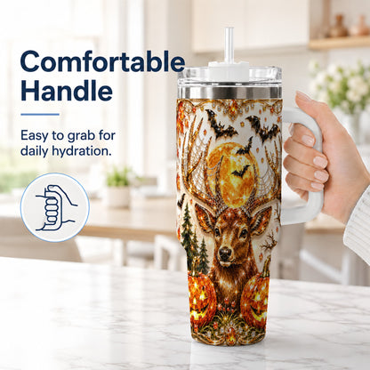#pl[40oz|White] Jeweled Deer 40oz Tumbler with Handle, Stainless Steel Tumbler