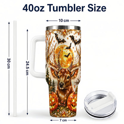 #pl[40oz|White] Jeweled Deer 40oz Tumbler with Handle, Stainless Steel Tumbler