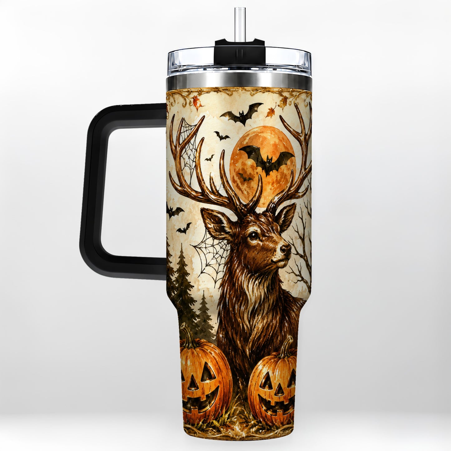 #pl[40oz|Black] Autumn Deer 40oz Tumbler with Handle, Stainless Steel Tumbler