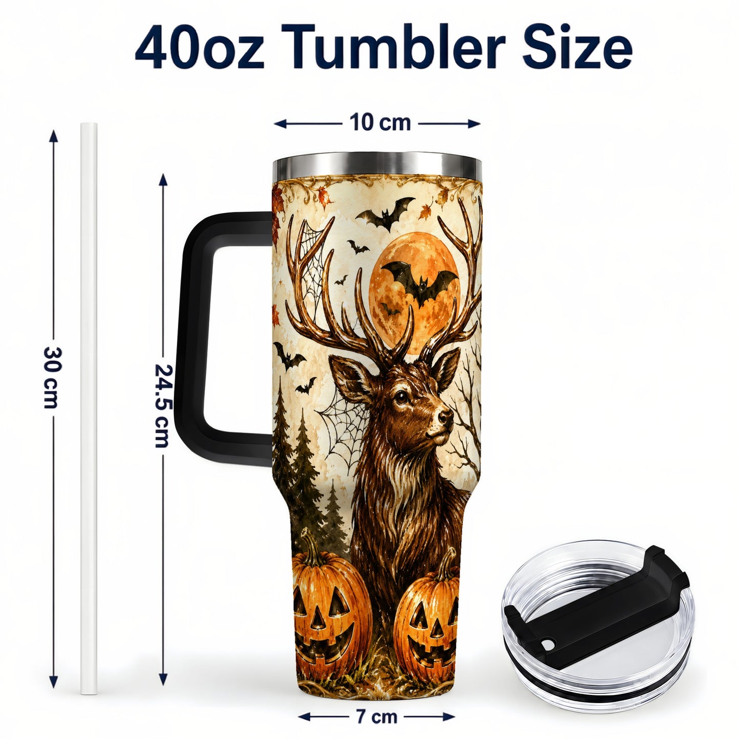 #pl[40oz|Black] Autumn Deer 40oz Tumbler with Handle, Stainless Steel Tumbler