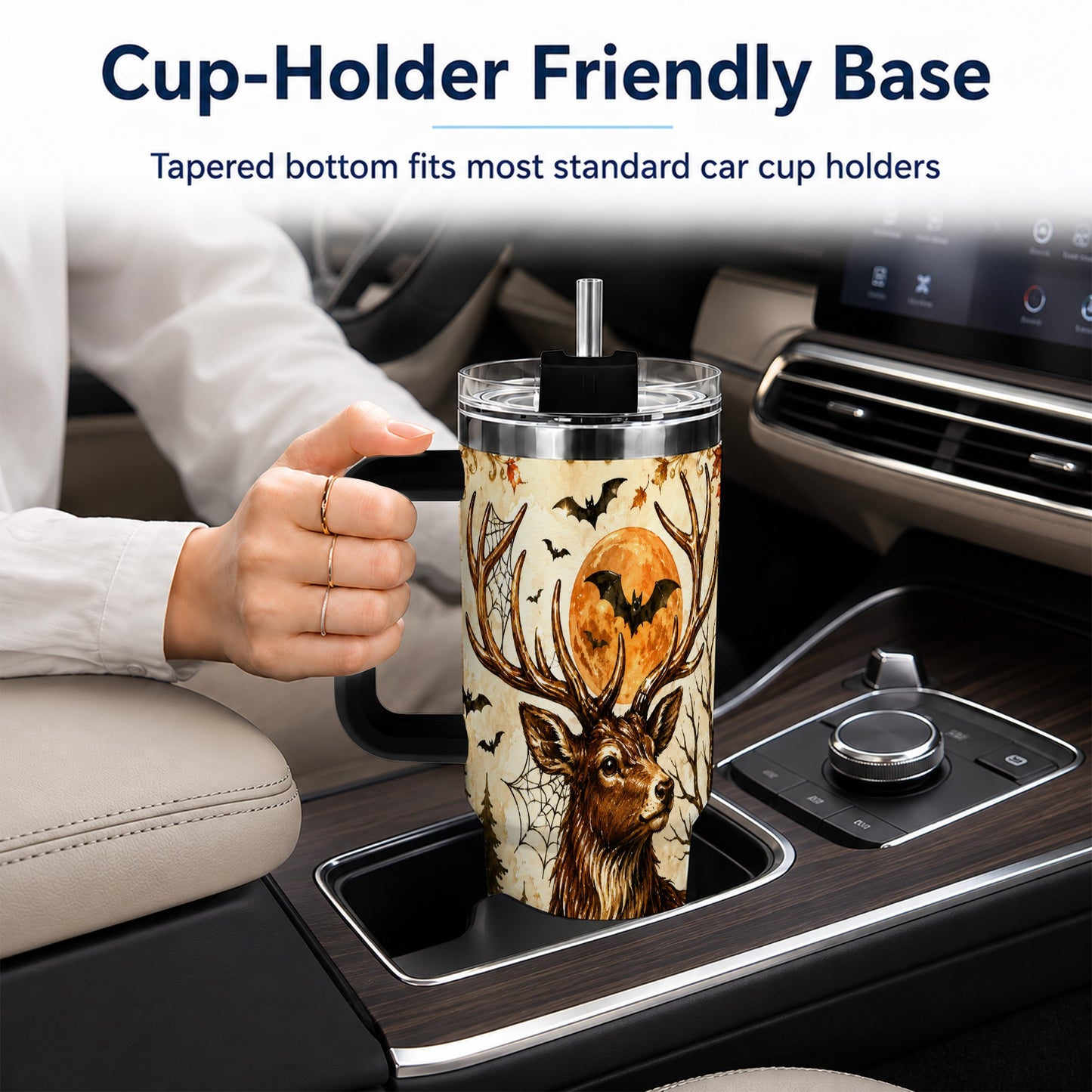 #pl[40oz|Black] Autumn Deer 40oz Tumbler with Handle, Stainless Steel Tumbler