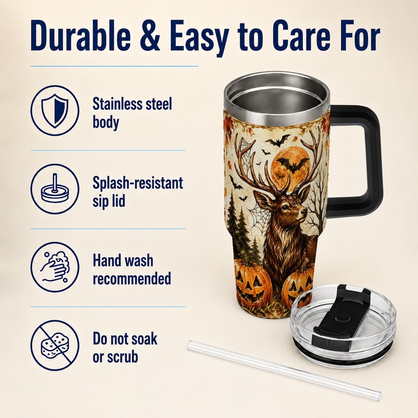 #pl[40oz|Black] Autumn Deer 40oz Tumbler with Handle, Stainless Steel Tumbler