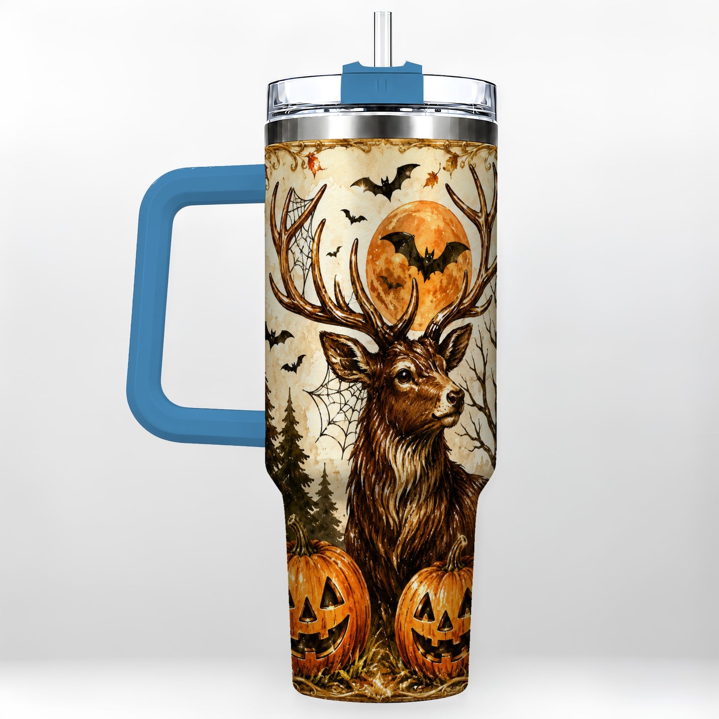 #pl[40oz|Blue] Autumn Deer 40oz Tumbler with Handle, Stainless Steel Tumbler