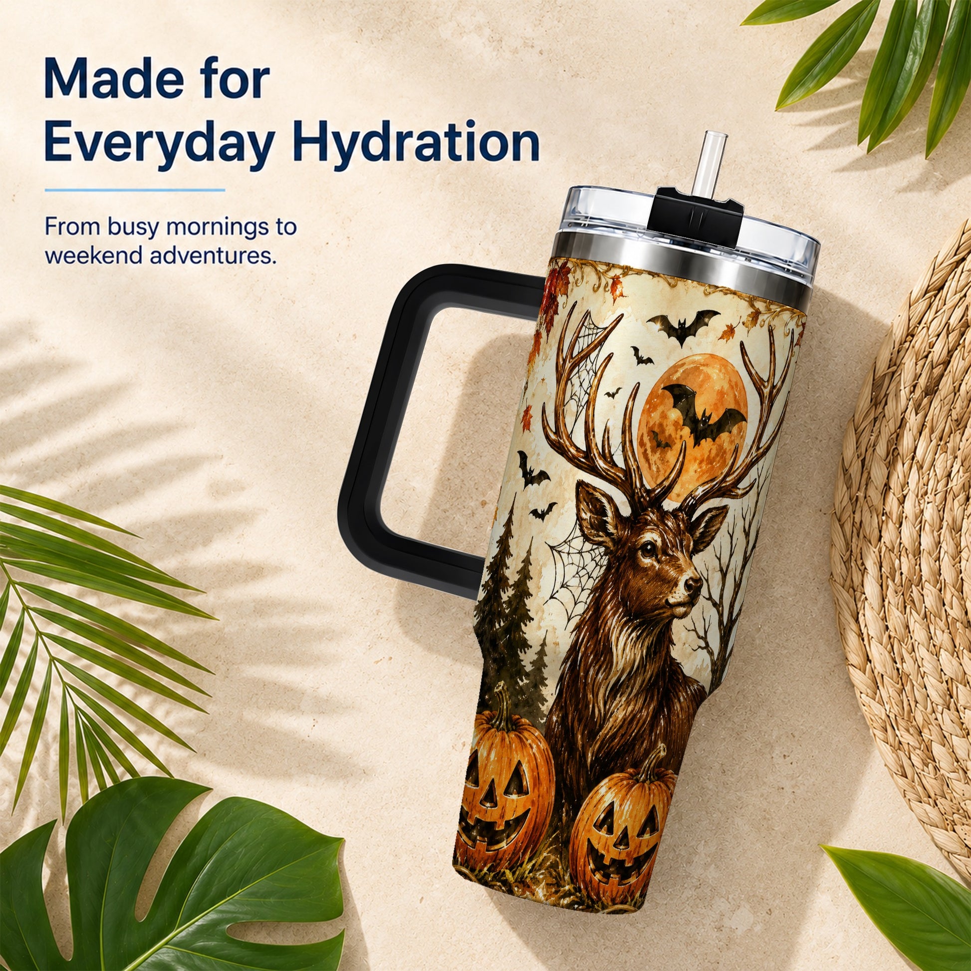 #pl[40oz|Black] Autumn Deer 40oz Tumbler with Handle, Stainless Steel Tumbler