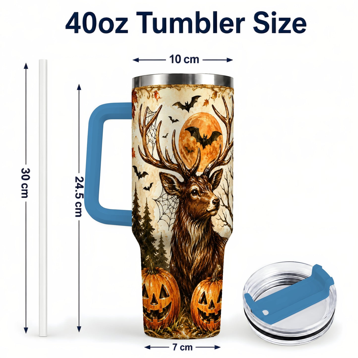 #pl[40oz|Blue] Autumn Deer 40oz Tumbler with Handle, Stainless Steel Tumbler