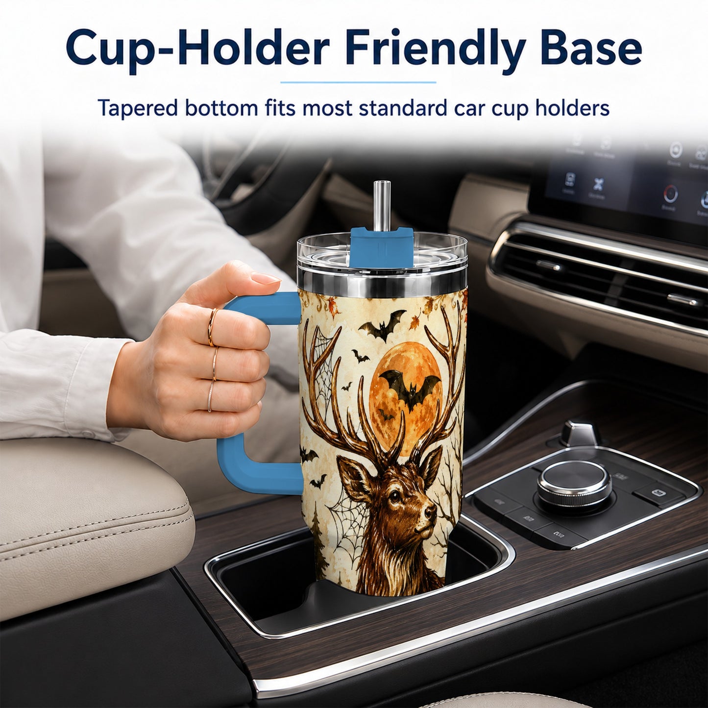 #pl[40oz|Blue] Autumn Deer 40oz Tumbler with Handle, Stainless Steel Tumbler