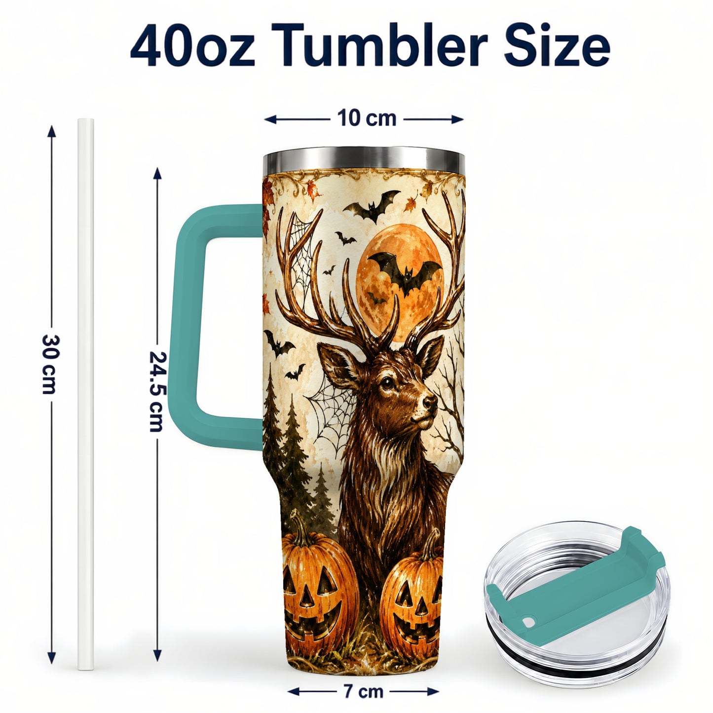 #pl[40oz|Green] Autumn Deer 40oz Tumbler with Handle, Stainless Steel Tumbler