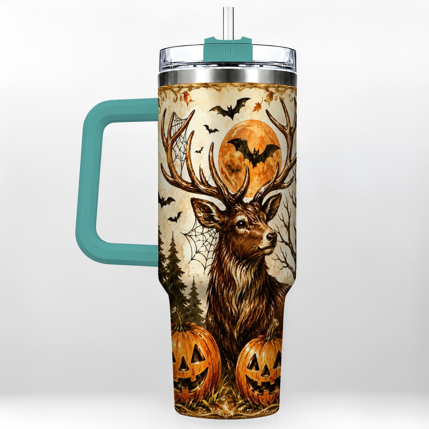 #pl[40oz|Green] Autumn Deer 40oz Tumbler with Handle, Stainless Steel Tumbler