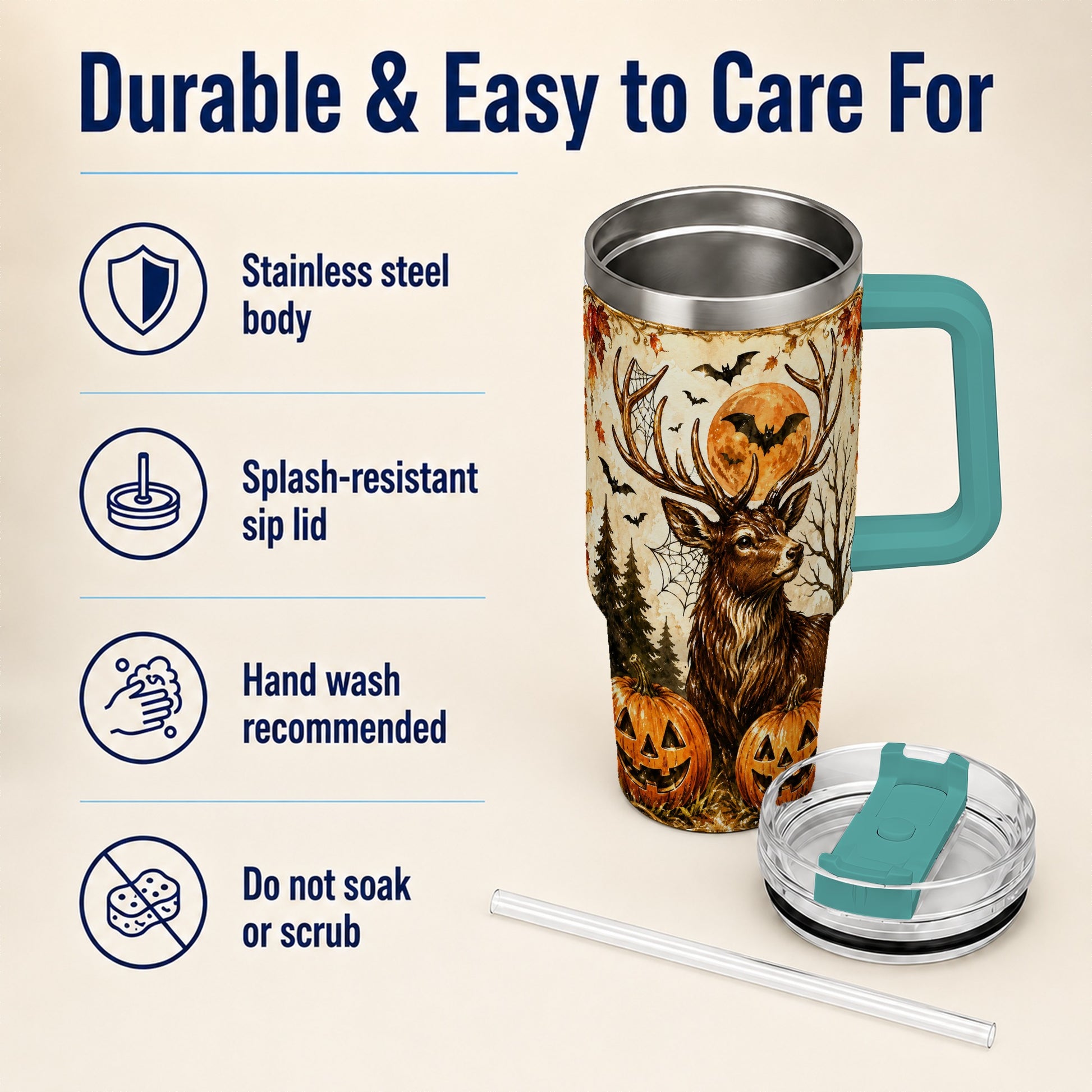 #pl[40oz|Green] Autumn Deer 40oz Tumbler with Handle, Stainless Steel Tumbler