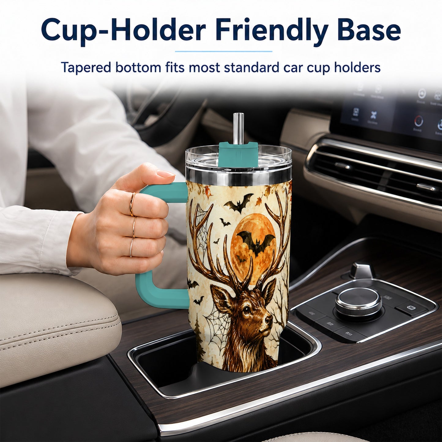 #pl[40oz|Green] Autumn Deer 40oz Tumbler with Handle, Stainless Steel Tumbler