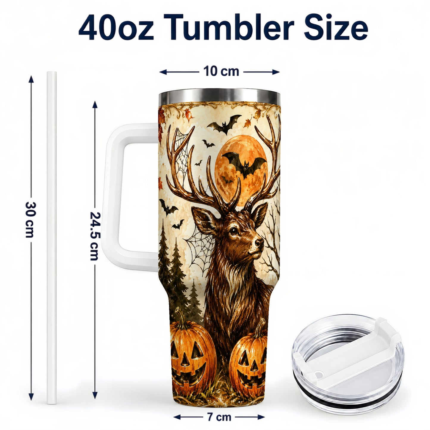 #pl[40oz|White] Autumn Deer 40oz Tumbler with Handle, Stainless Steel Tumbler