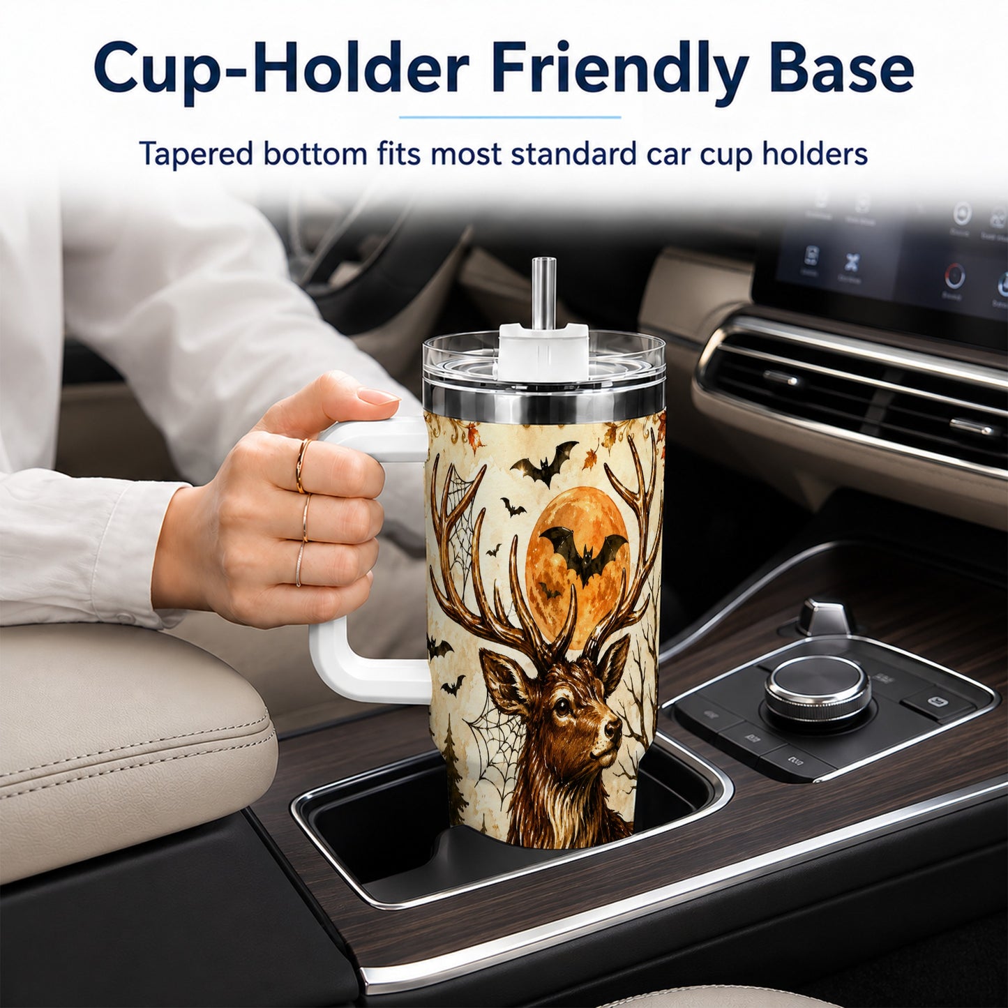 #pl[40oz|White] Autumn Deer 40oz Tumbler with Handle, Stainless Steel Tumbler