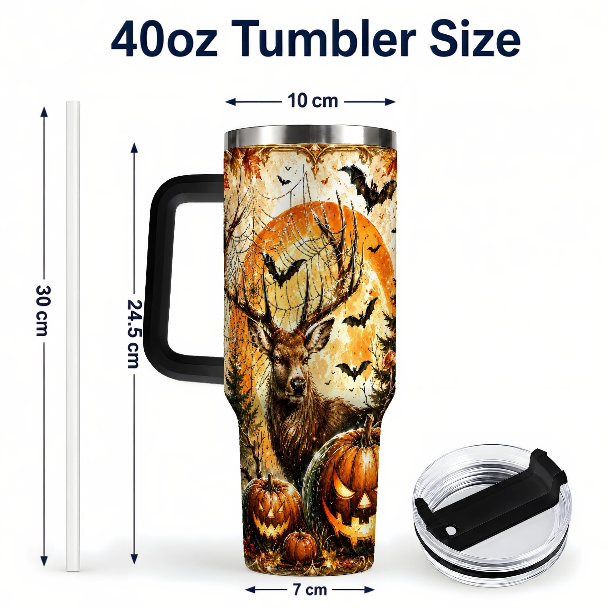 #pl[40oz|Black] Spiderweb Deer 40oz Tumbler with Handle, Stainless Steel Tumbler