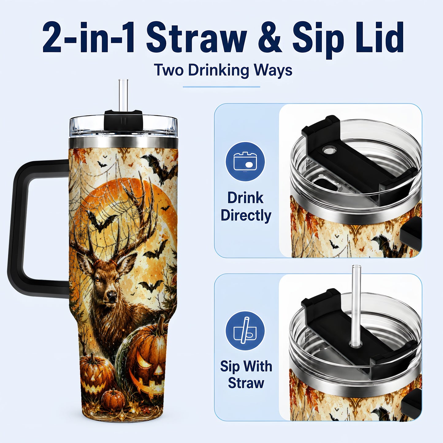 #pl[40oz|Black] Spiderweb Deer 40oz Tumbler with Handle, Stainless Steel Tumbler