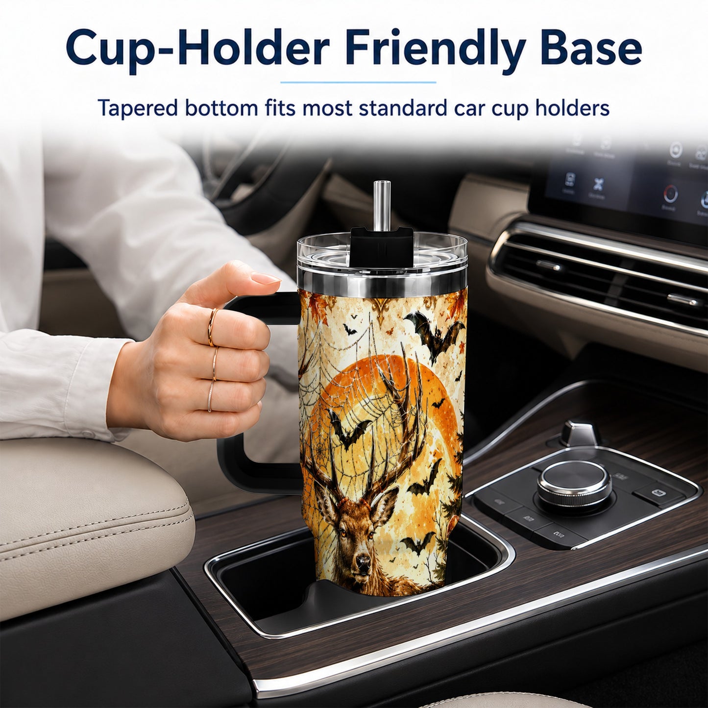 #pl[40oz|Black] Spiderweb Deer 40oz Tumbler with Handle, Stainless Steel Tumbler
