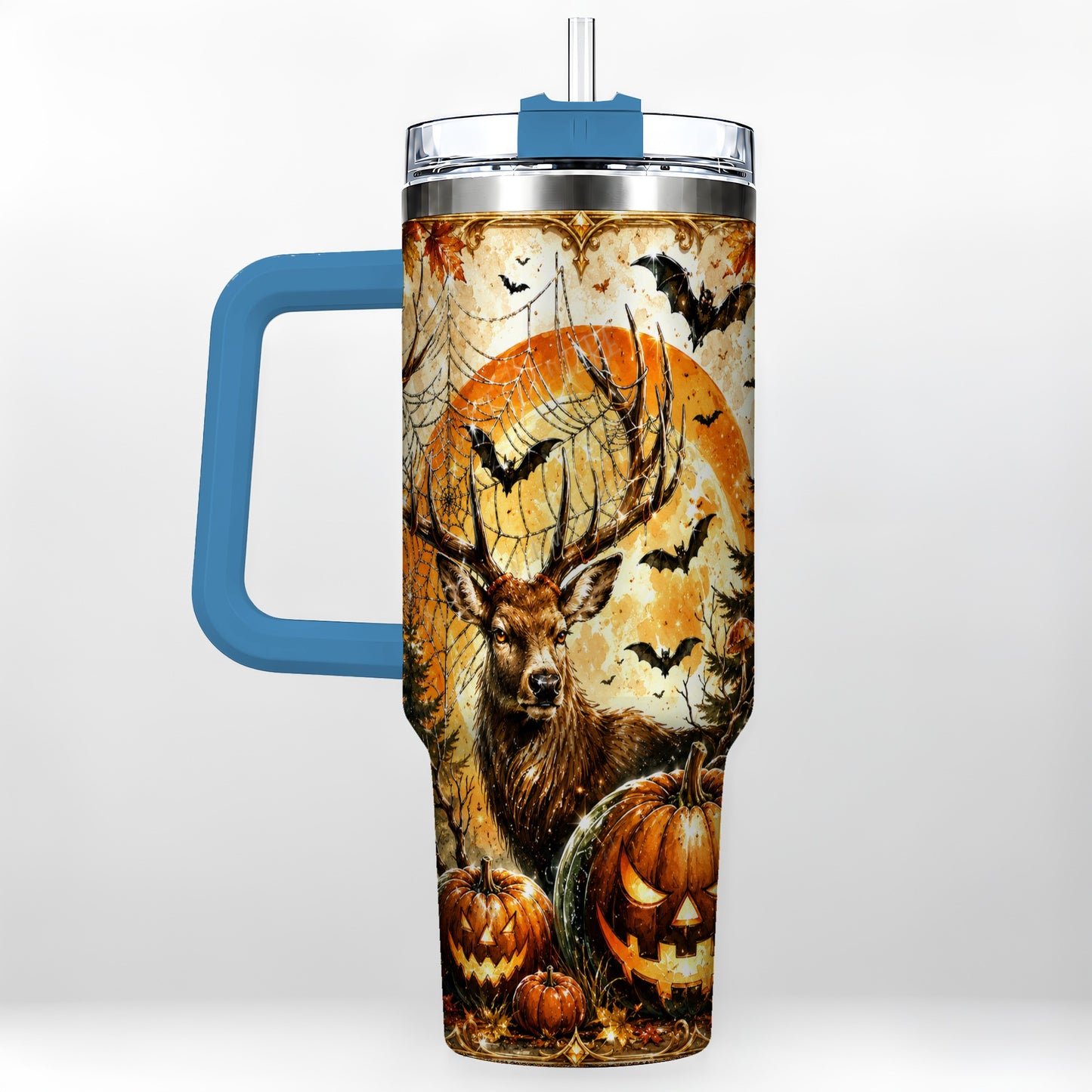 #pl[40oz|Blue] Spiderweb Deer 40oz Tumbler with Handle, Stainless Steel Tumbler