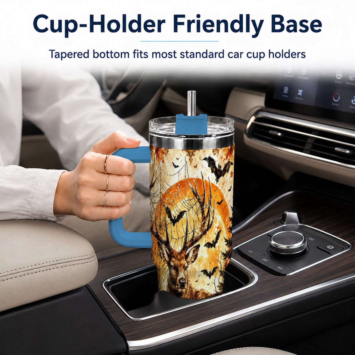 #pl[40oz|Blue] Spiderweb Deer 40oz Tumbler with Handle, Stainless Steel Tumbler