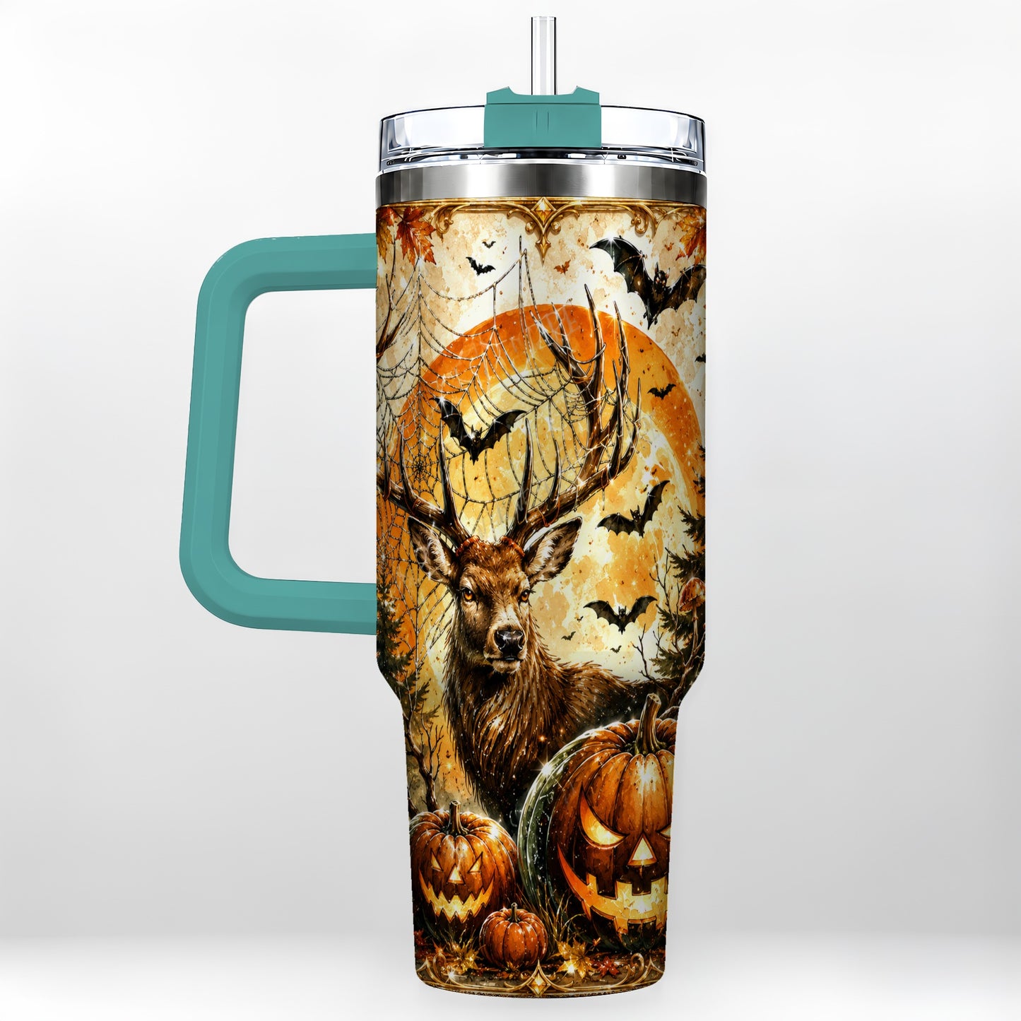#pl[40oz|Green] Spiderweb Deer 40oz Tumbler with Handle, Stainless Steel Tumbler