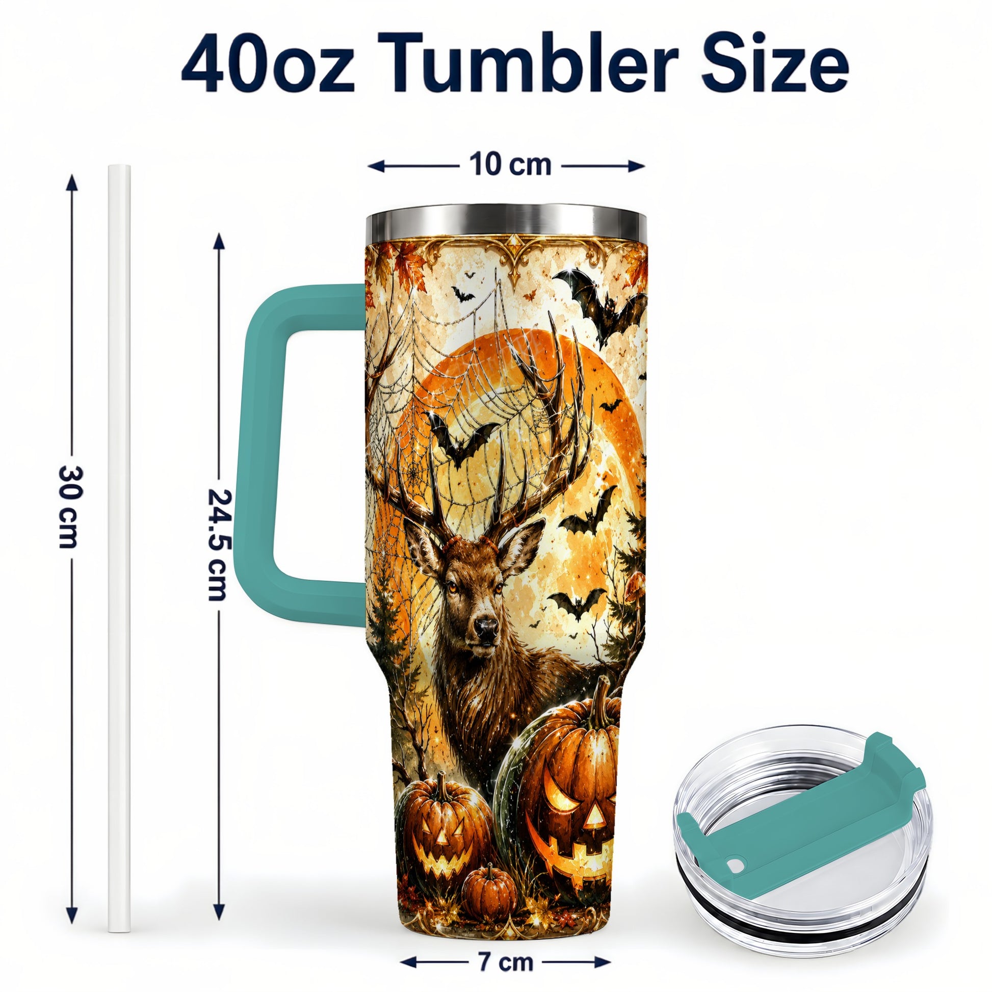 #pl[40oz|Green] Spiderweb Deer 40oz Tumbler with Handle, Stainless Steel Tumbler