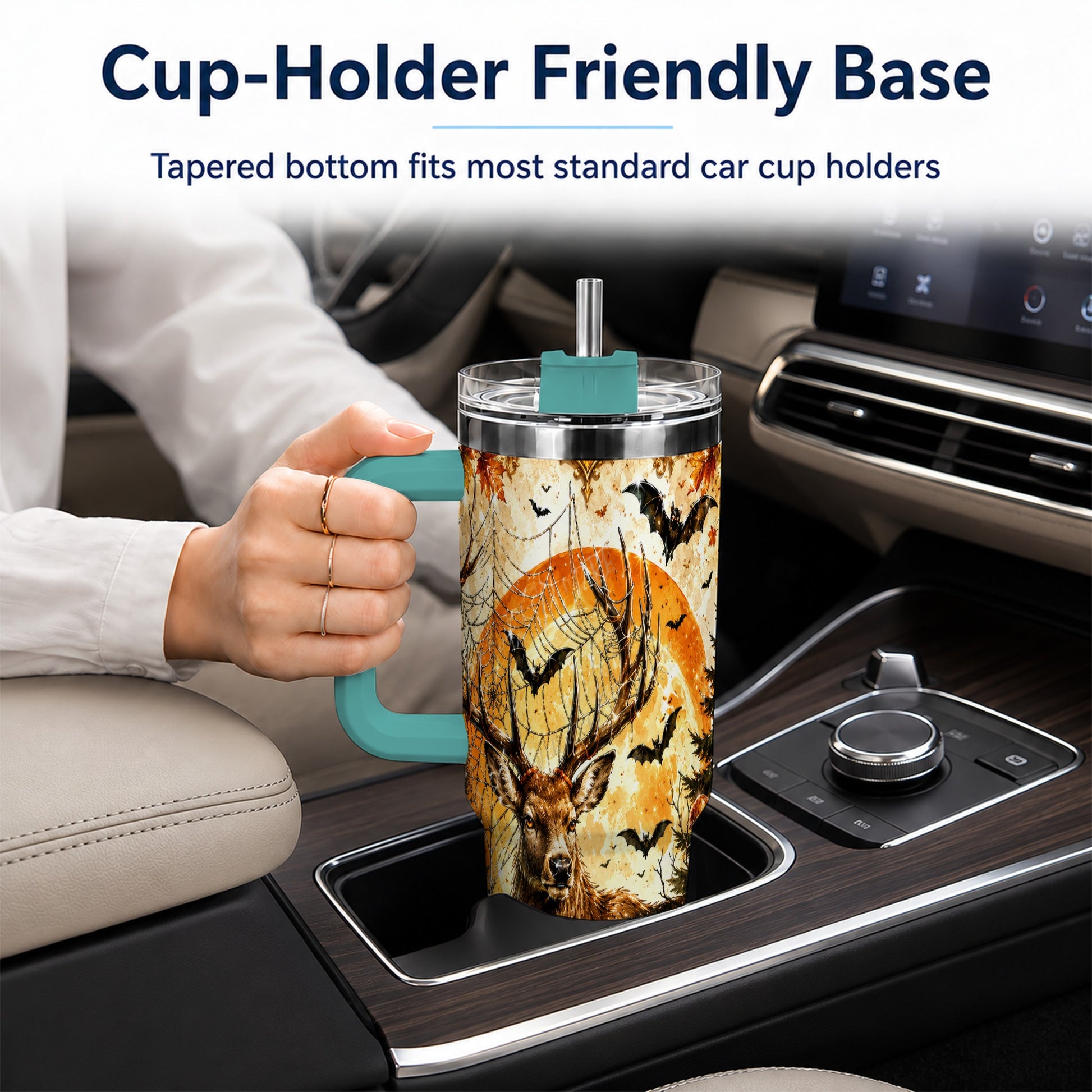 #pl[40oz|Green] Spiderweb Deer 40oz Tumbler with Handle, Stainless Steel Tumbler