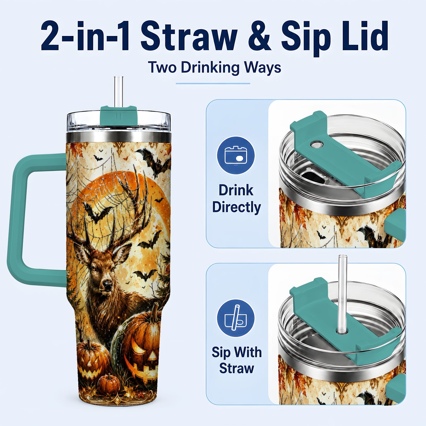 #pl[40oz|Green] Spiderweb Deer 40oz Tumbler with Handle, Stainless Steel Tumbler