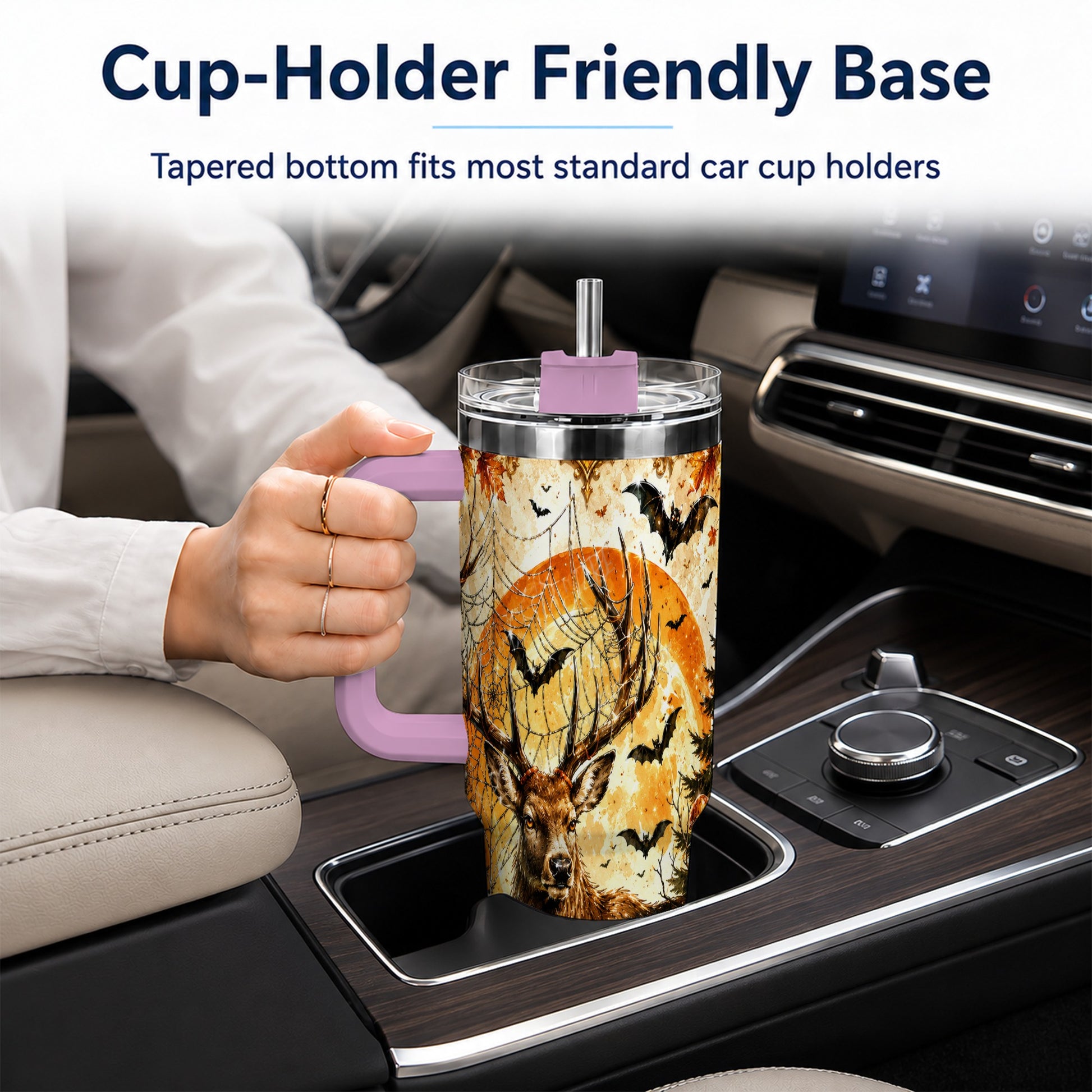 #pl[40oz|Pink] Spiderweb Deer 40oz Tumbler with Handle, Stainless Steel Tumbler