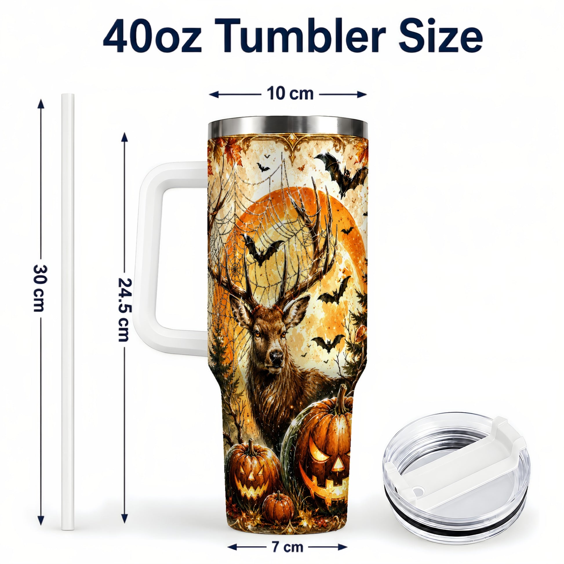 #pl[40oz|White] Spiderweb Deer 40oz Tumbler with Handle, Stainless Steel Tumbler