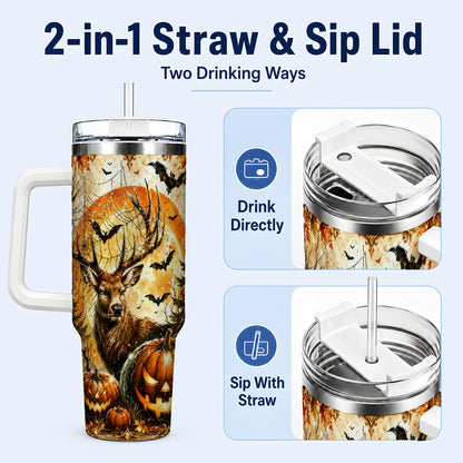 #pl[40oz|White] Spiderweb Deer 40oz Tumbler with Handle, Stainless Steel Tumbler