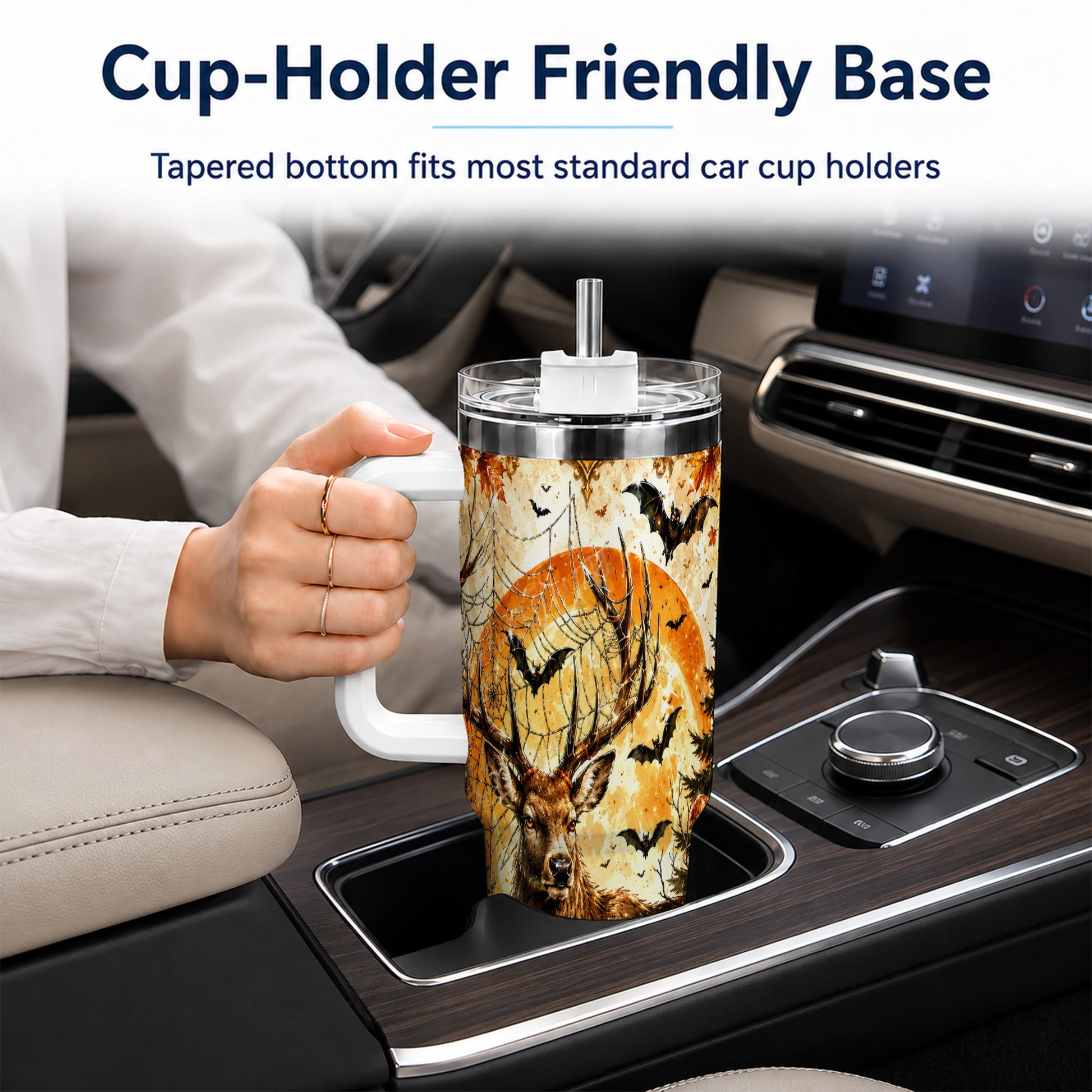 #pl[40oz|White] Spiderweb Deer 40oz Tumbler with Handle, Stainless Steel Tumbler