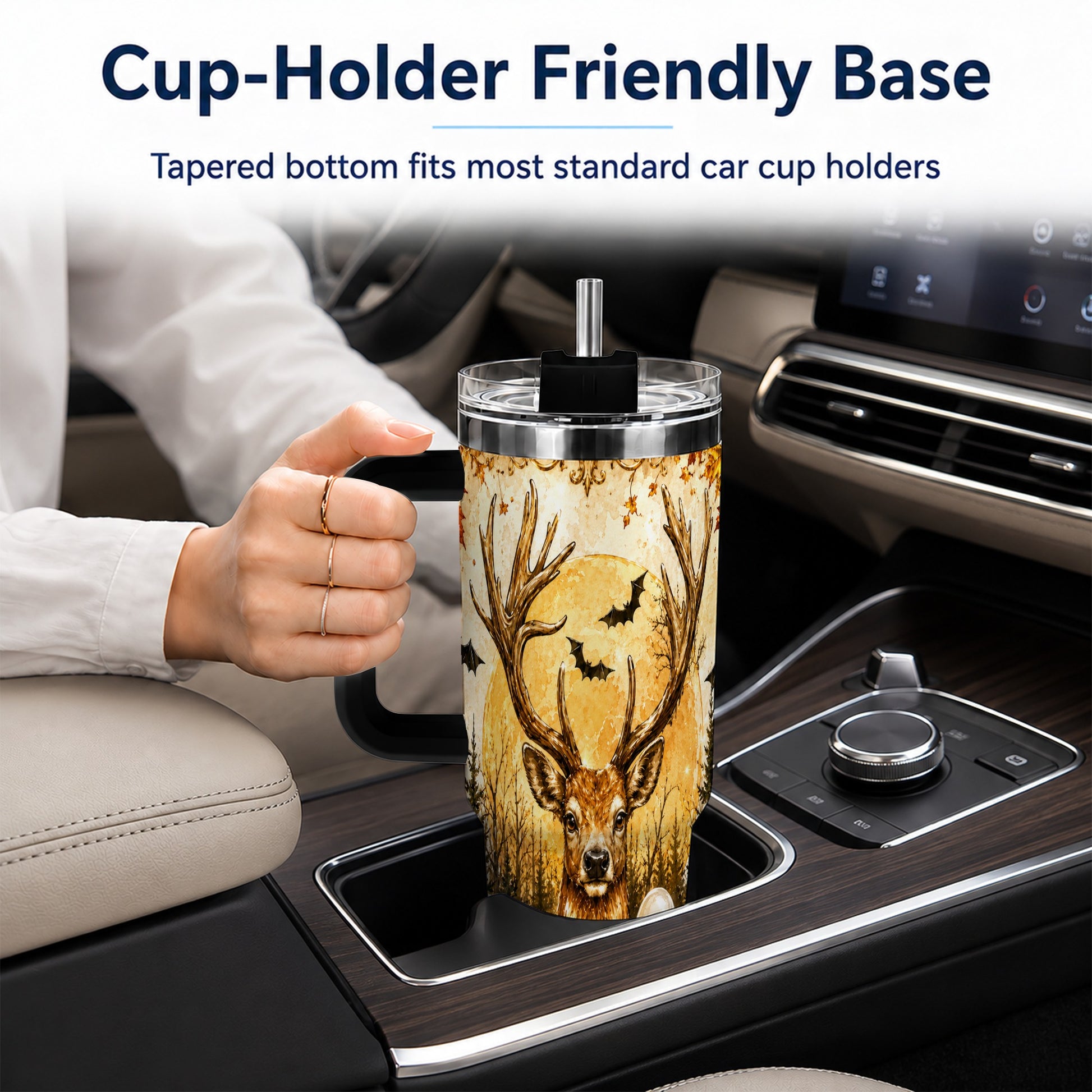 #pl[40oz|Black] Halloween Deer 40oz Tumbler, Ghost Pumpkin Stainless Steel Travel Cup