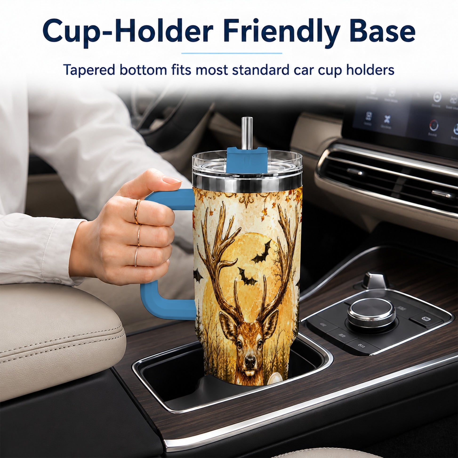 #pl[40oz|Blue] Halloween Deer 40oz Tumbler, Ghost Pumpkin Stainless Steel Travel Cup