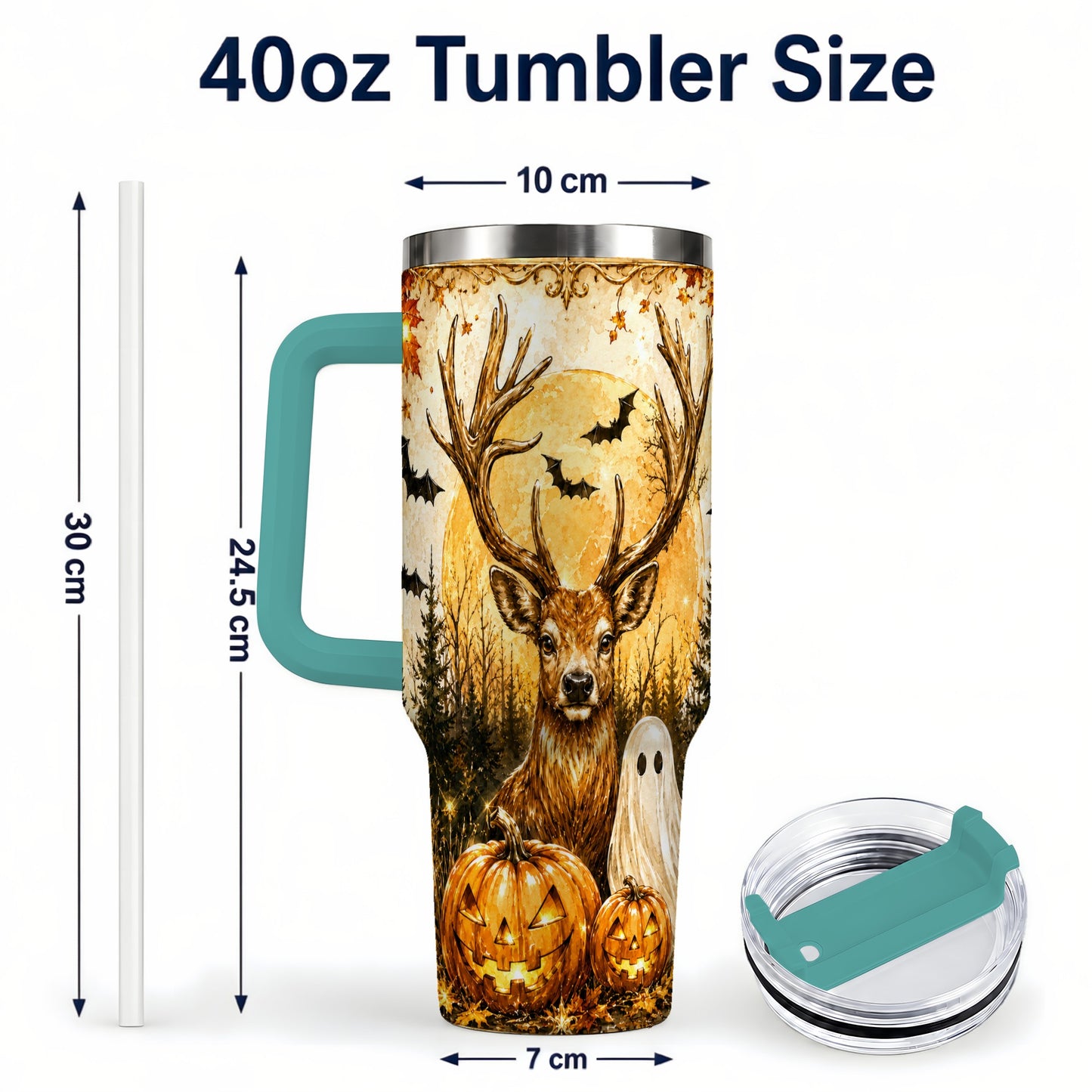 #pl[40oz|Green] Halloween Deer 40oz Tumbler, Ghost Pumpkin Stainless Steel Travel Cup