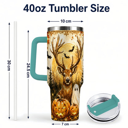 #pl[40oz|Green] Halloween Deer 40oz Tumbler, Ghost Pumpkin Stainless Steel Travel Cup