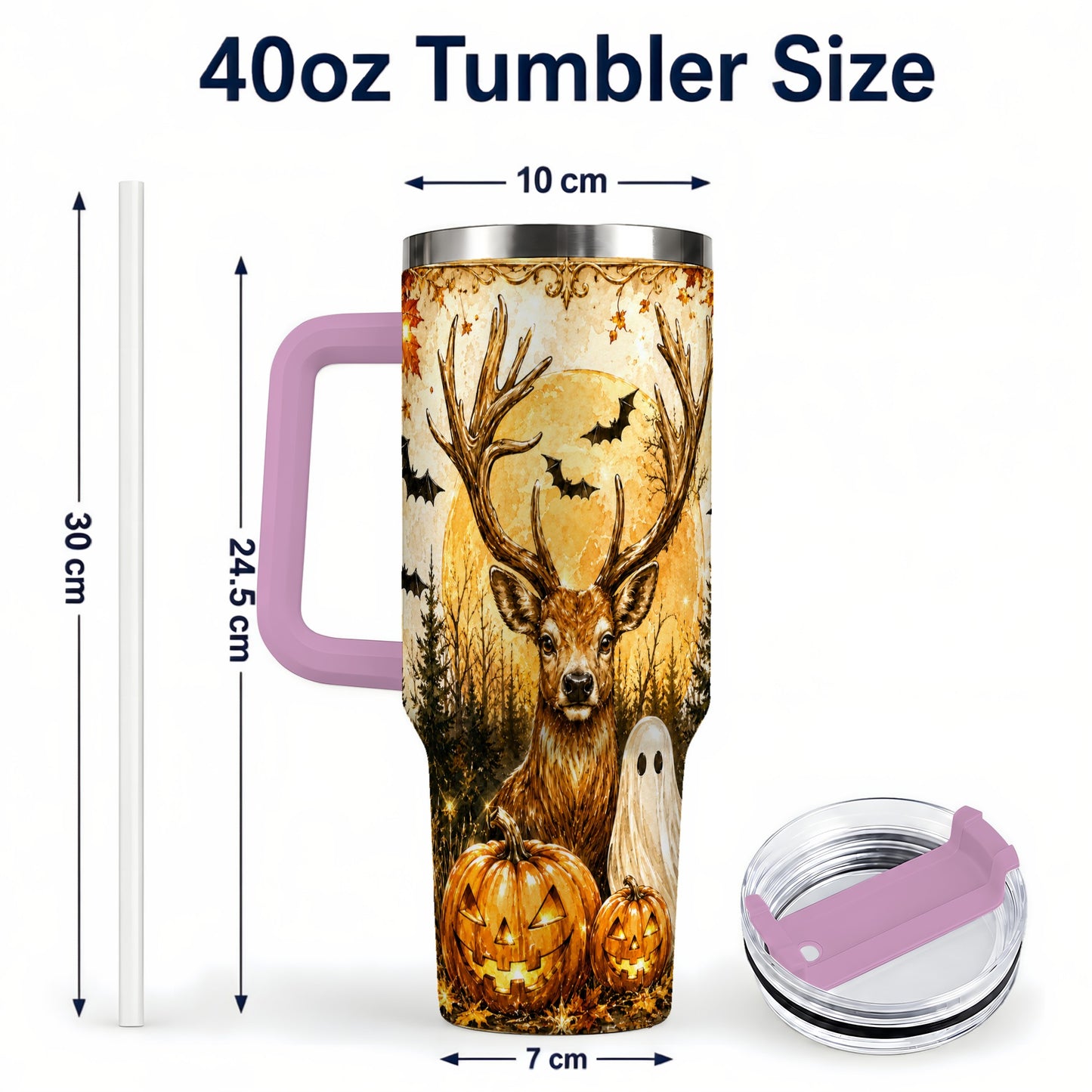 #pl[40oz|Pink] Halloween Deer 40oz Tumbler, Ghost Pumpkin Stainless Steel Travel Cup