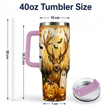 #pl[40oz|Pink] Halloween Deer 40oz Tumbler, Ghost Pumpkin Stainless Steel Travel Cup