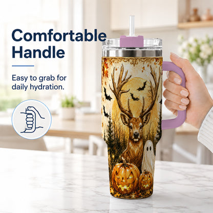#pl[40oz|Pink] Halloween Deer 40oz Tumbler, Ghost Pumpkin Stainless Steel Travel Cup